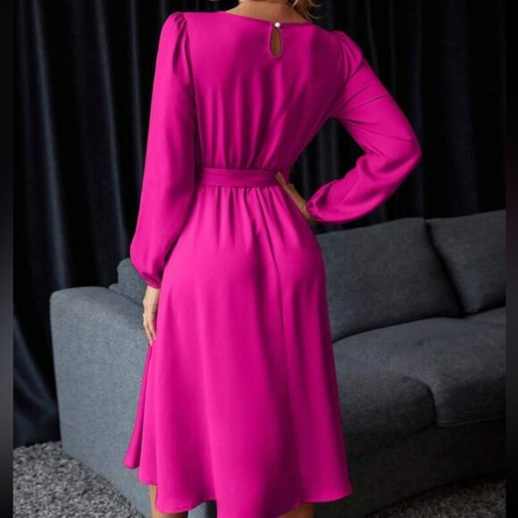 Luxe lantern sleeve belted dress - Picture 6 of 15
